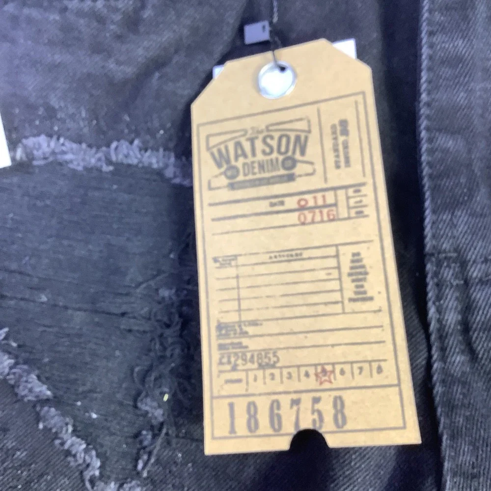 Watson Denim Mens 32 x‎ 29 Black Distressed Embroidered Graphic Jeans NWT